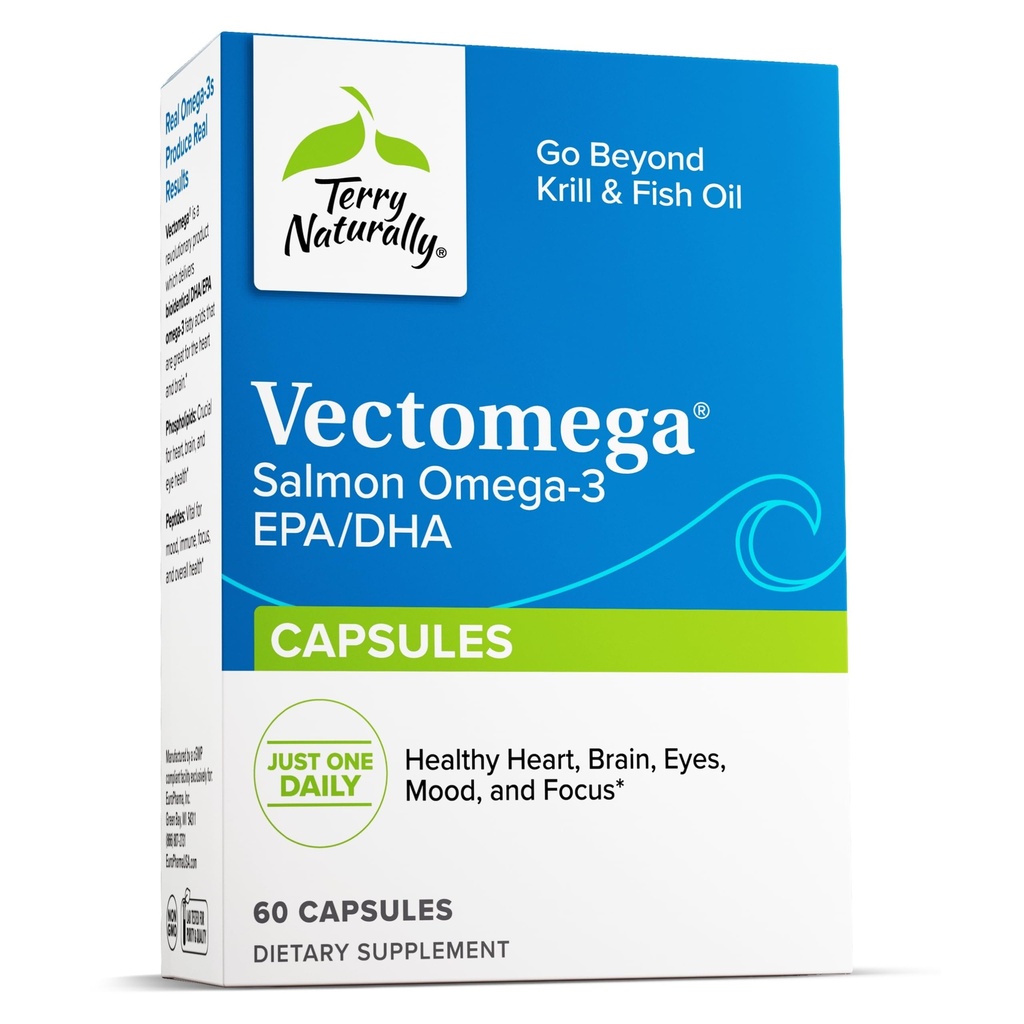 Terry自然Vectomega - 配有EPA & DHA的膳食补充剂 - Omega-3 脑和心脏健康支持药片 - 配有基本脂肪酸和Peptides的营养补充剂 - 60 Capsules