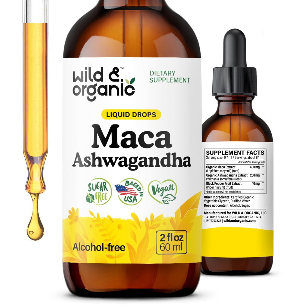 野生和有机马卡 Ashwagandha 男女降水 -- -- 秘鲁马卡根和Ashwagandha Tincure 供全面支持 -- -- Vegan,糖和无酒精提取补充 -- -- 2 fl oz