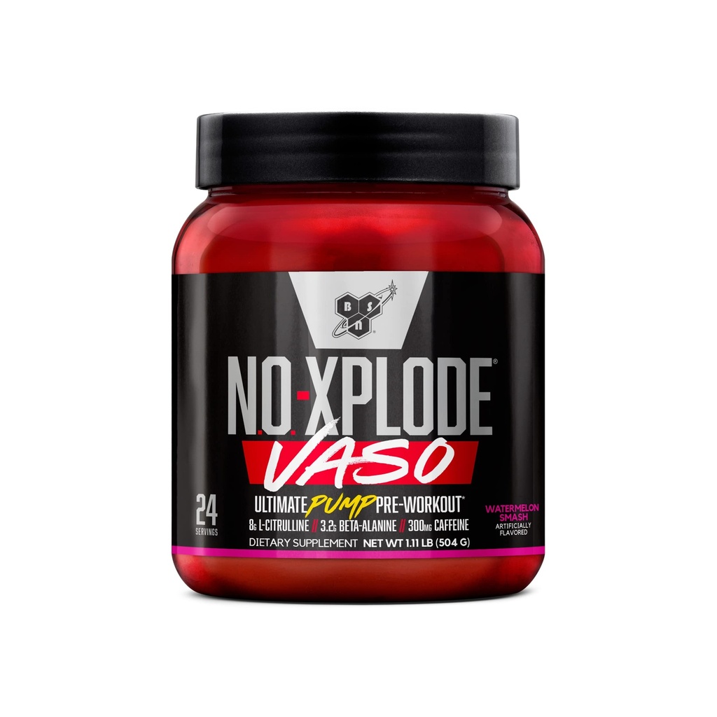 BSN N.O.-XPLODE Vaso Pre Workout 粉末,装有8g的L-Citrulline和3.2g的Beta-Alanine and Energy, Flavor:西瓜Smash,24种服务