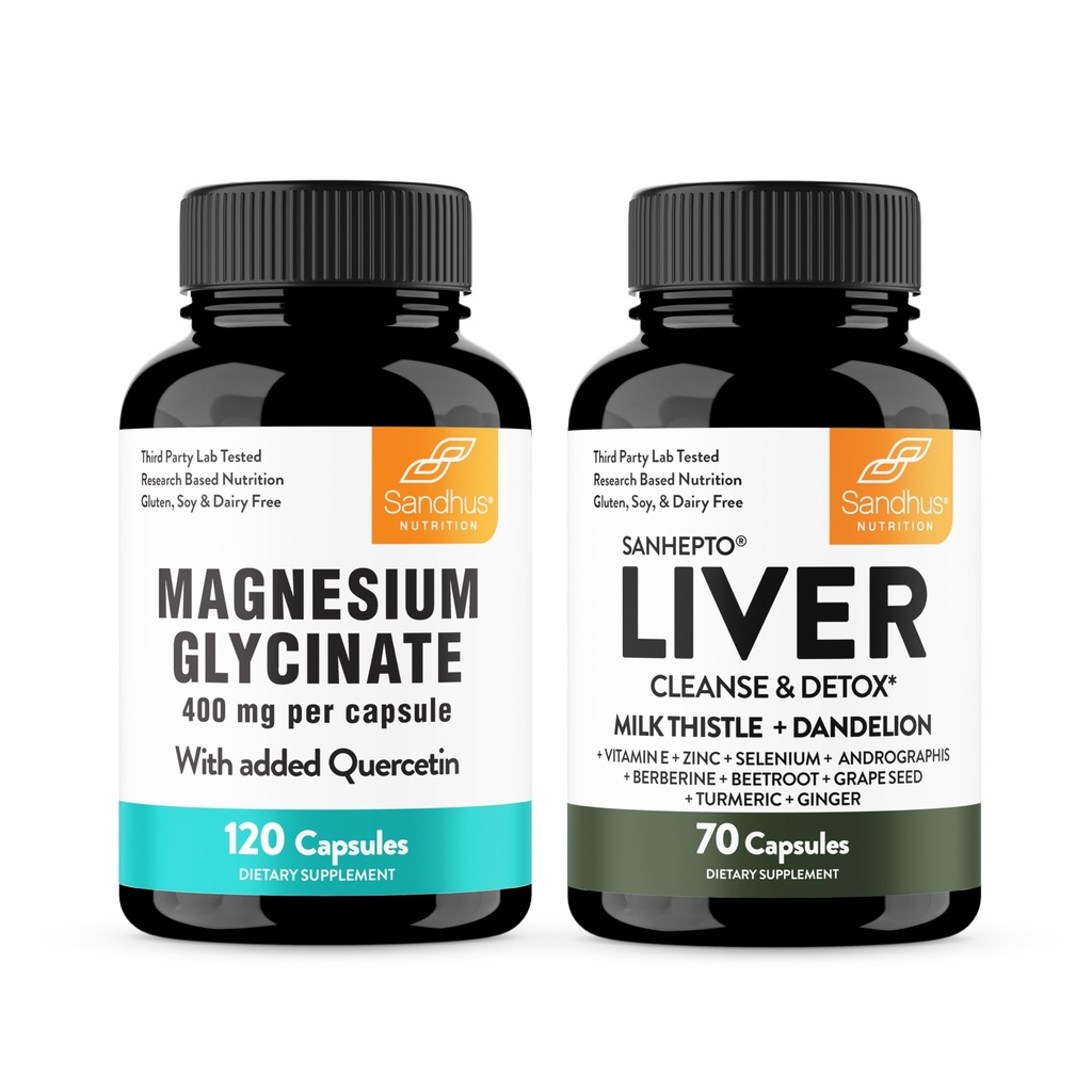 桑德胡的镁甘油加 Quercetin 和 Liver 支持 Capsules 支持 质量睡眠,放松和 Liver 健康支持