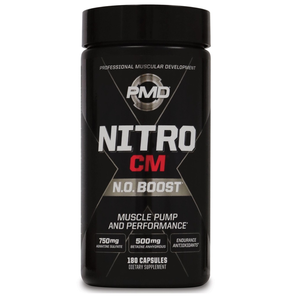 PMD 运动 Nitro CM Nitric Oxide 配 Agmatine 预选工作补充剂 - 肌肉生长和肌肉泵配 L Arginine - 耐力助力 硬核培训和体力建设预选工作(180 Capsules)