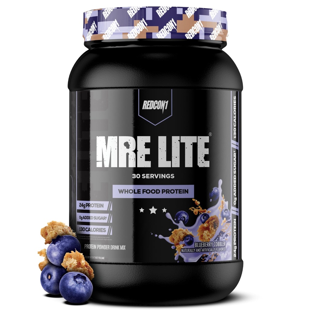 REDCON1 MRE 液态全食品蛋白粉,蓝莓蛋白 - 低碳化物和Whey 自由食用替代动物蛋白混合剂 - 易于摘要补充 MCT Oils制作(30种服务)