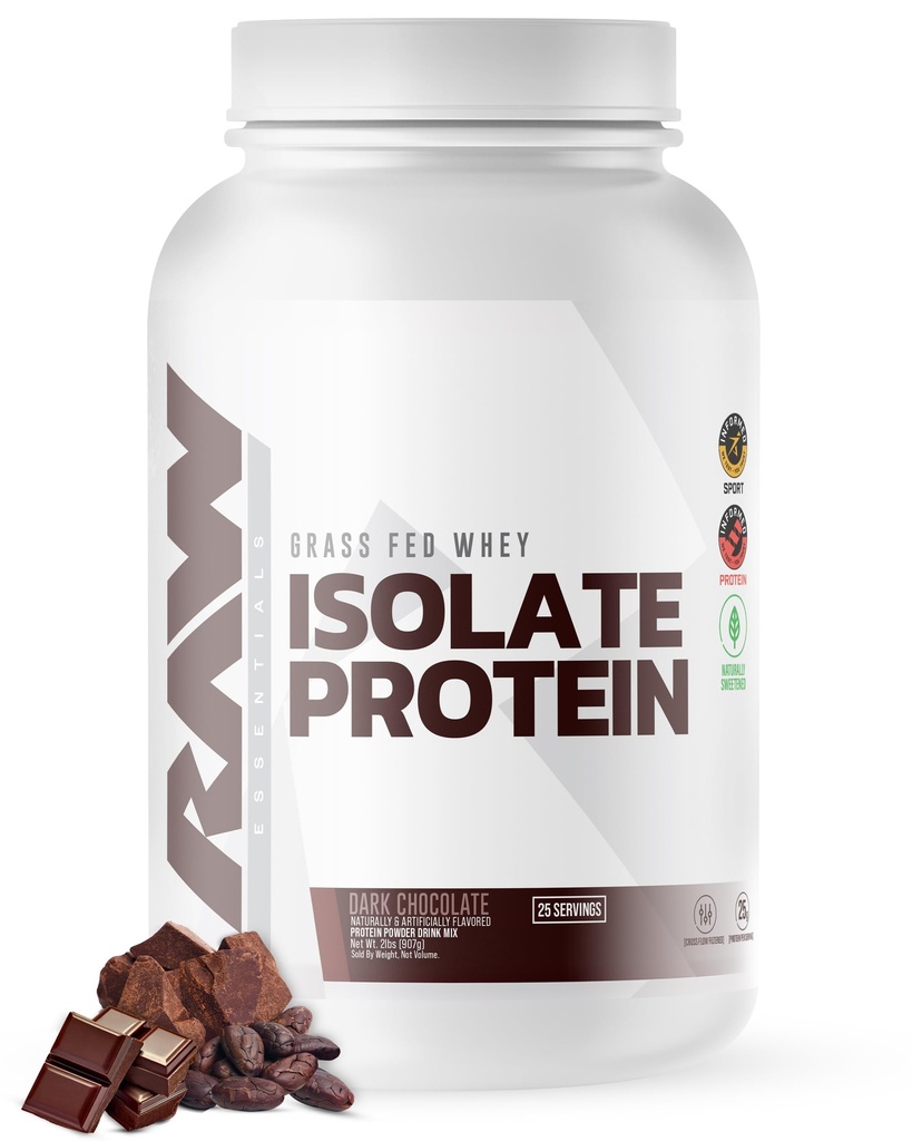 RAW WHE 隔离蛋白粉, 暗巧克力 - 100%的草药运动营养 WHEY 蛋白粉用于肌肉生长和复苏 - 低脂肪,低碳,天然裂纹和甜化 - 25种服务