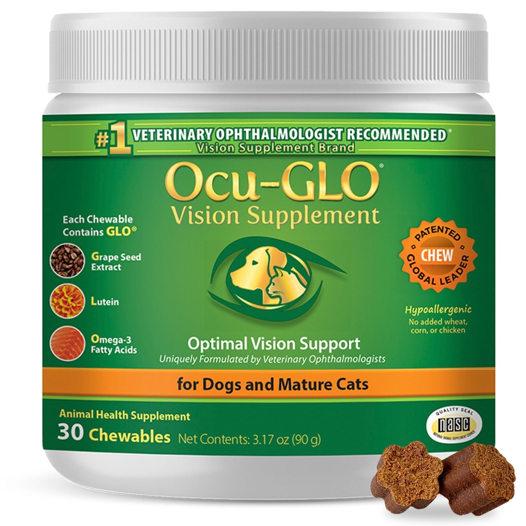 Ocu-GLO猫狗支持高级补充剂-可食用Vitamins 配有Lutein,Omega-3脂肪酸,葡萄种子提取剂和抗氧化剂的大型和小型宠物护理补充剂