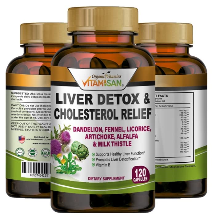 VITAMISAN Liver Cleanse Detox 配有牛奶硝酸盐-芬内尔-阿尔法尔法-维生素B-Artichoke-Dandelion根支持男女 120 Caps Detox Cleanse & Boost Imune 的添加剂