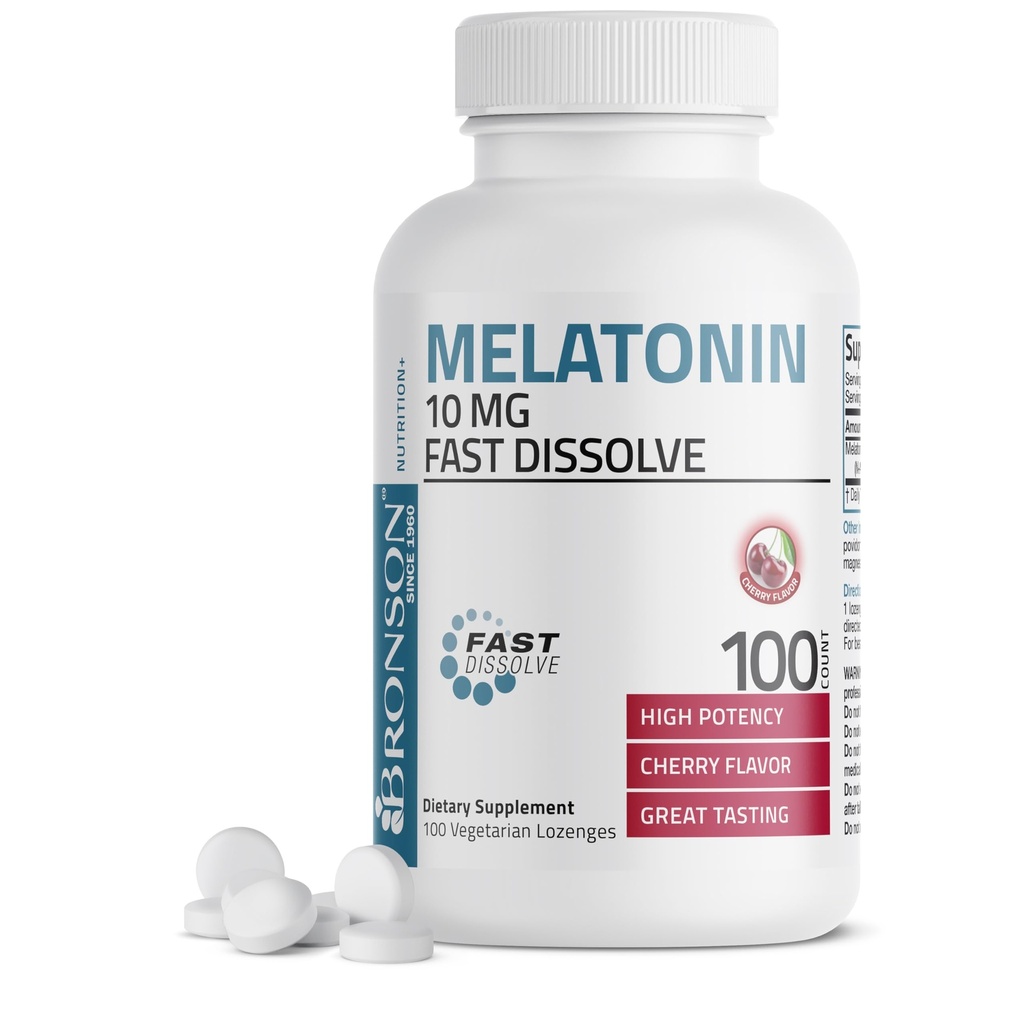 Bronson Melatonin 10mg 快速溶解樱桃碎片 植物学家 Chewable Lozenges, 100 Counter
