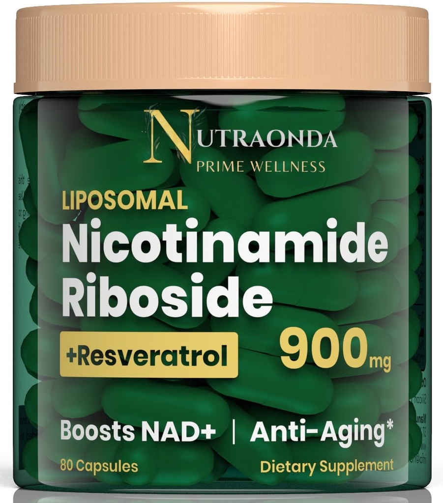Liposomal Nicotinamide Riboside 900mg Resveratrol & Quercetin – 抗衰老、细胞能和改善健康NAD 补充剂-80卡普尔