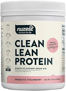 Nuzest Bethany的食谱消化剂支持蛋白 - 消化剂健康素 - 草莓 - 清洁精液蛋白 - Premium Vegan Pea蛋白粉 - Plant Based - 20 services, 1.1 lb