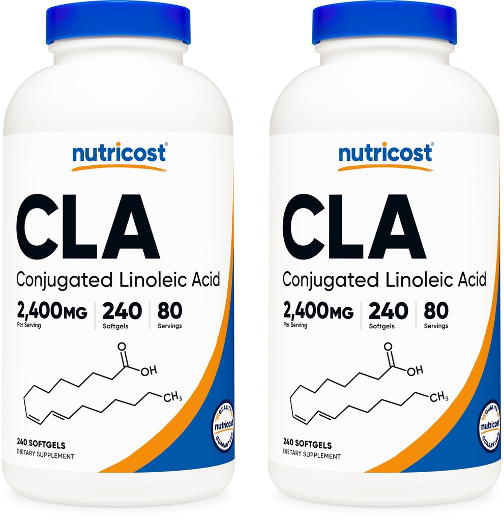 Nutricost CLA(配制Linoleic酸) 2,400mg,240软胶 - Gluten Free,非GMO,800mg Per Softgel(2瓶)