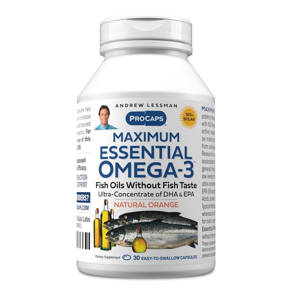 Andrew Lessman 最大基本 Omega-3 Orange – 30 Softgel – Ultra-Pure,高概率 Omega-3 Oils. 高DHA,无胃肿,无污染物,无水星. 小容易吞软胶