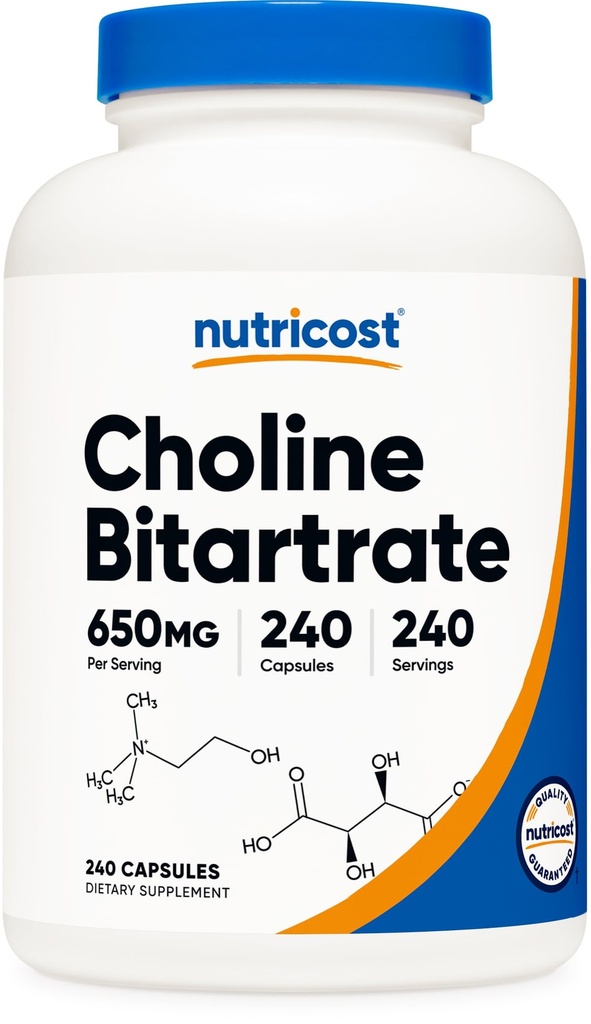 营养成本 Chocost Choline Bitartrate 650mg, 240 Vegetarian Capsules - 非 GMO, 蔬菜友好, Gluten Free