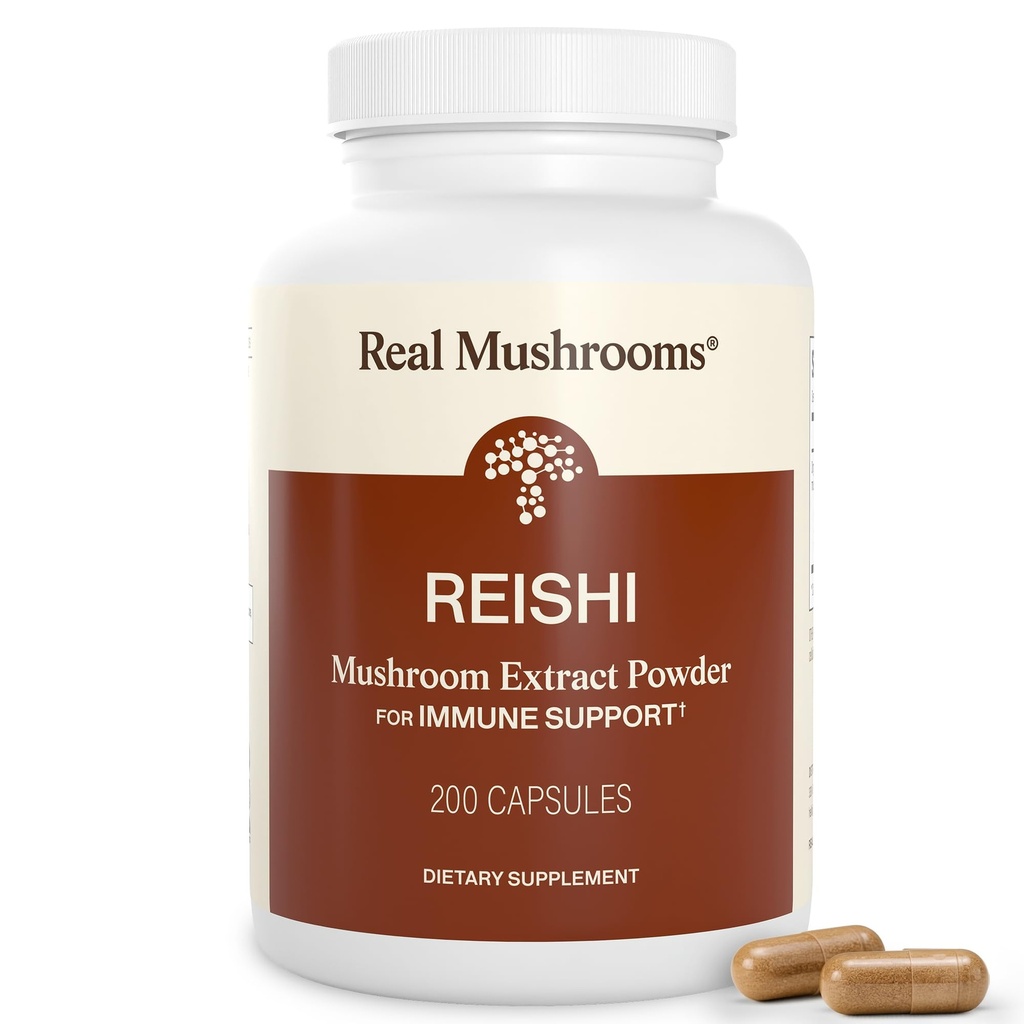 真正的蘑菇 Reishi Mushroom Capsules - 手摘有机蘑菇提取器 - Red Reishi 配有验证 Beta Glucans Vegan的Tranquil Daily Wellness, Non-GMO,无谷物填充器, 200 cm