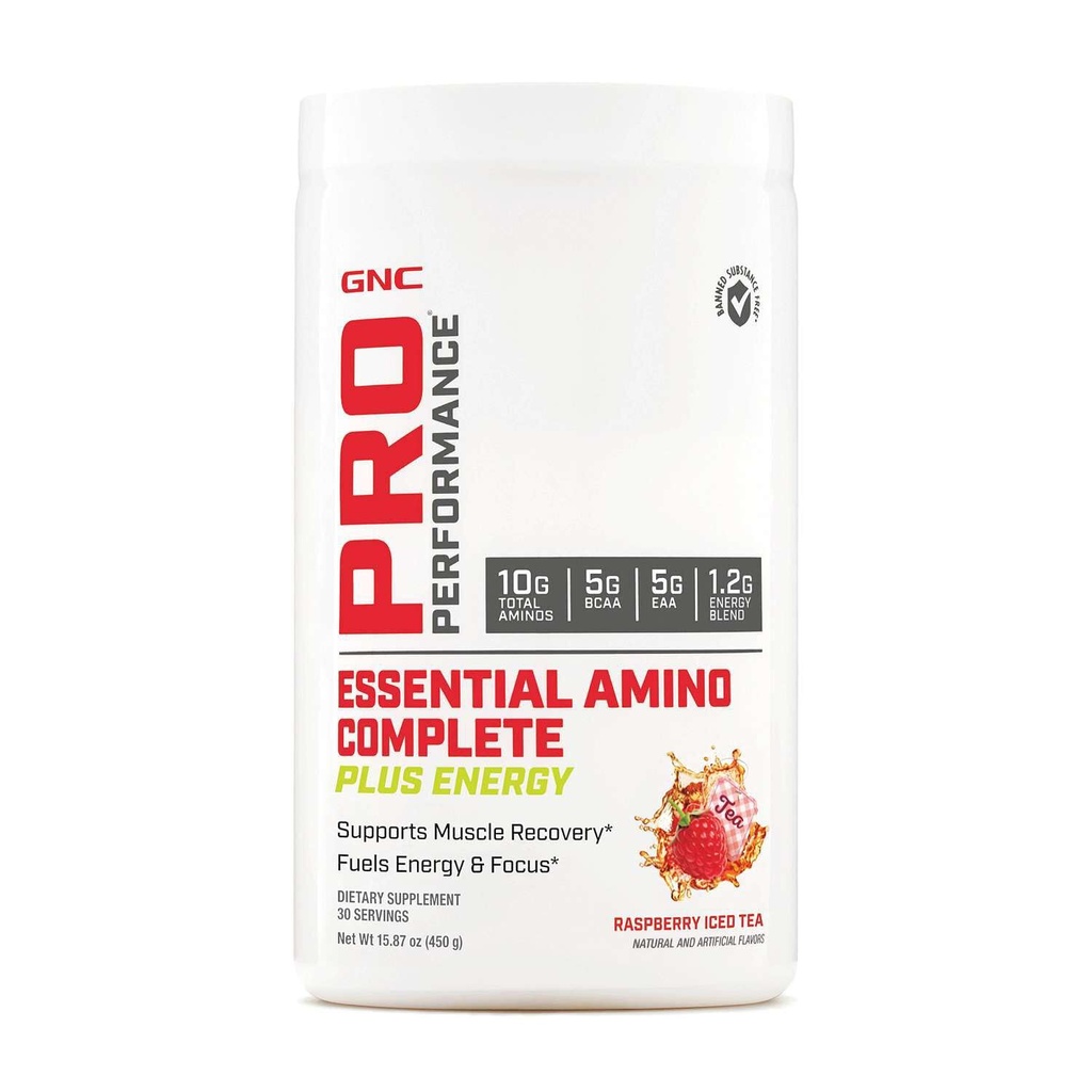GNC Pro 性能 基本氨基全能+ 能量 - Raspberry Iced Tea → 5g BCAA, 5g EAA + 能量混合体和电解复合体 → 30 服务