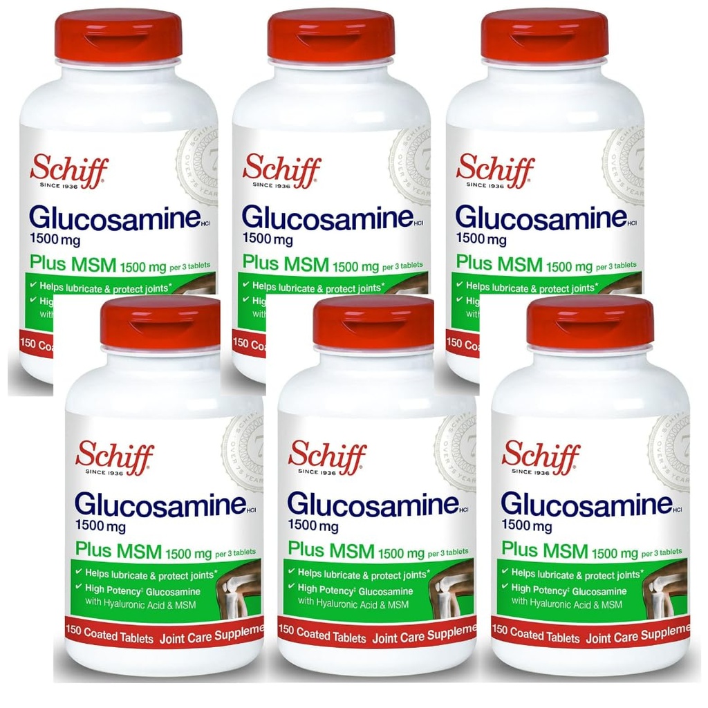 Schiff Glucosamine 1500mg + MSM 和 Hyaluronic Acid, 150 平板药 - 联合补充剂(包6)