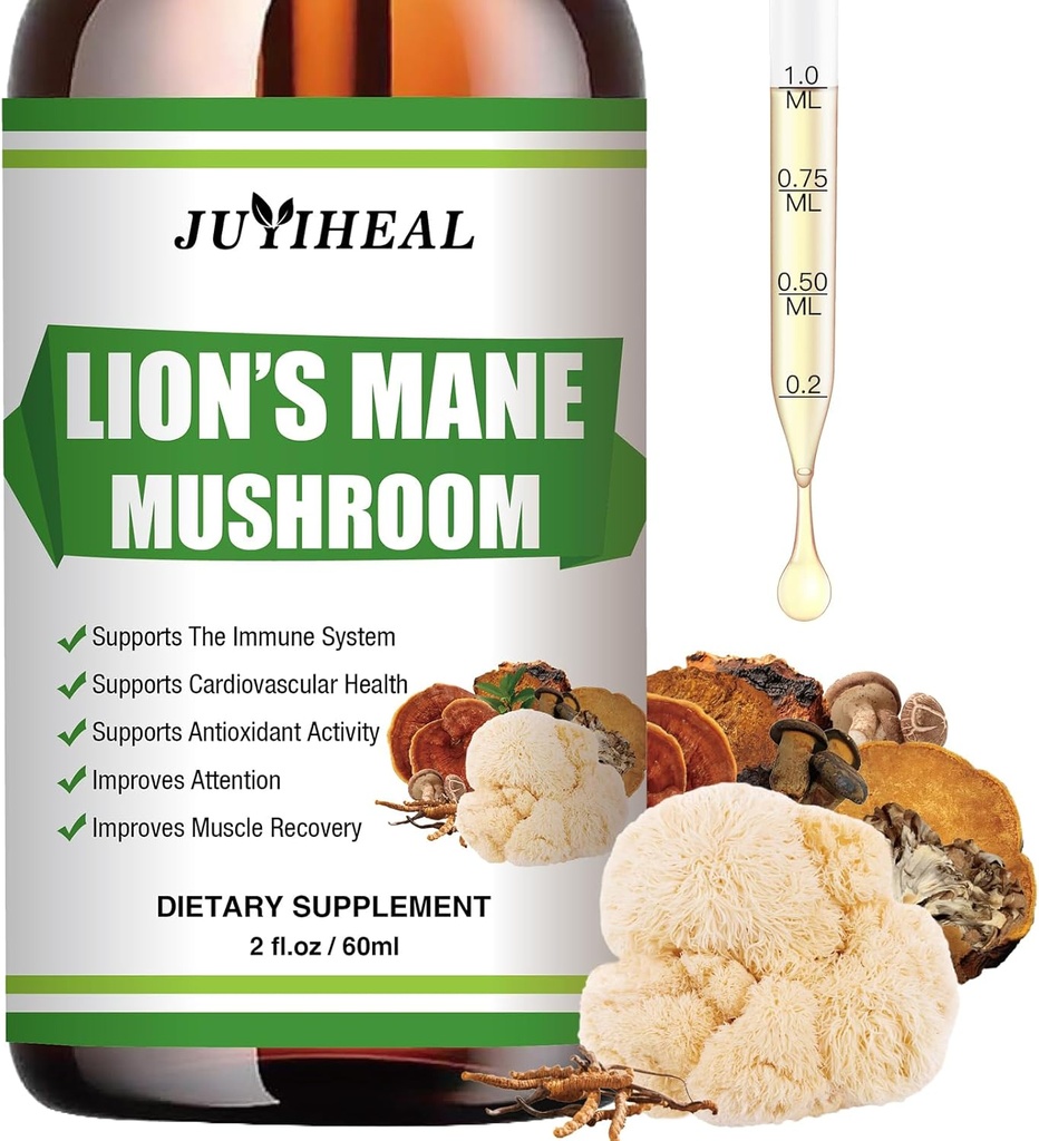 Lions Mane Liquid - Brain Support, Energy, Memory & Focus - 糖和无酒精的Lions Mane补编 - 2 Fl OZ, 2个月供应量