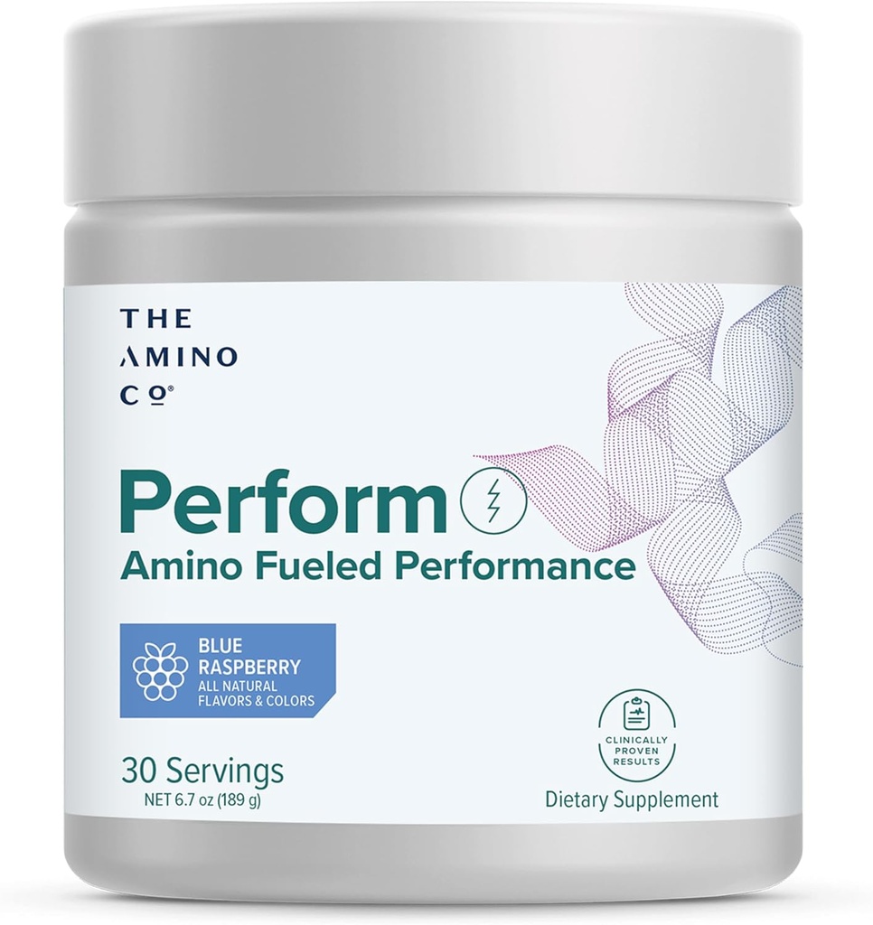 氨基CO. - 使用纯 EAA 氨基酸和天然火药进行预工作粉补充, Stevia Sweetened Prewound Energy Boost for Men and Women - Blue Raspberry (6.7 oz)