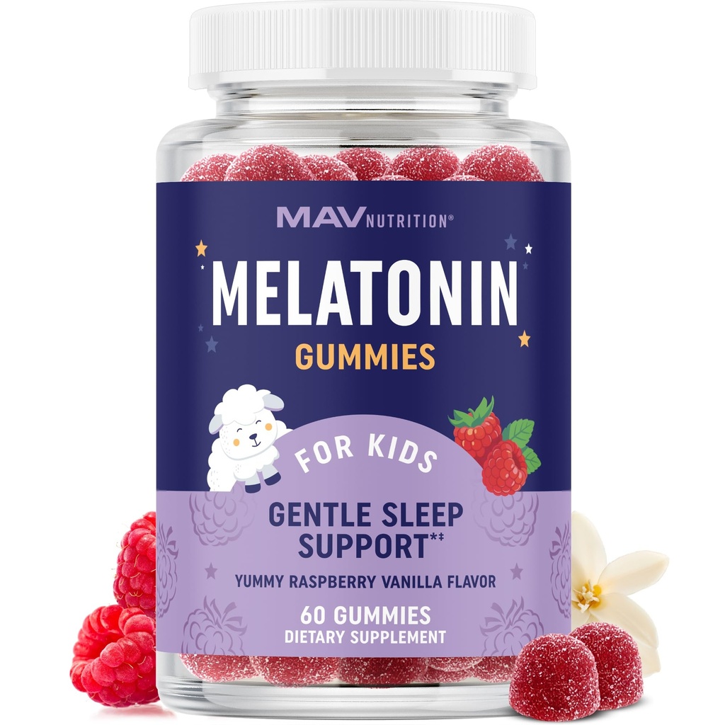 Melatonin Gummys for Kids 0.5mg Per Gummy 儿童2岁+QQ 低脂可嚼儿童休息援助 柠檬Balm & Chamomile QQ 非GMO 第三方测试60ct