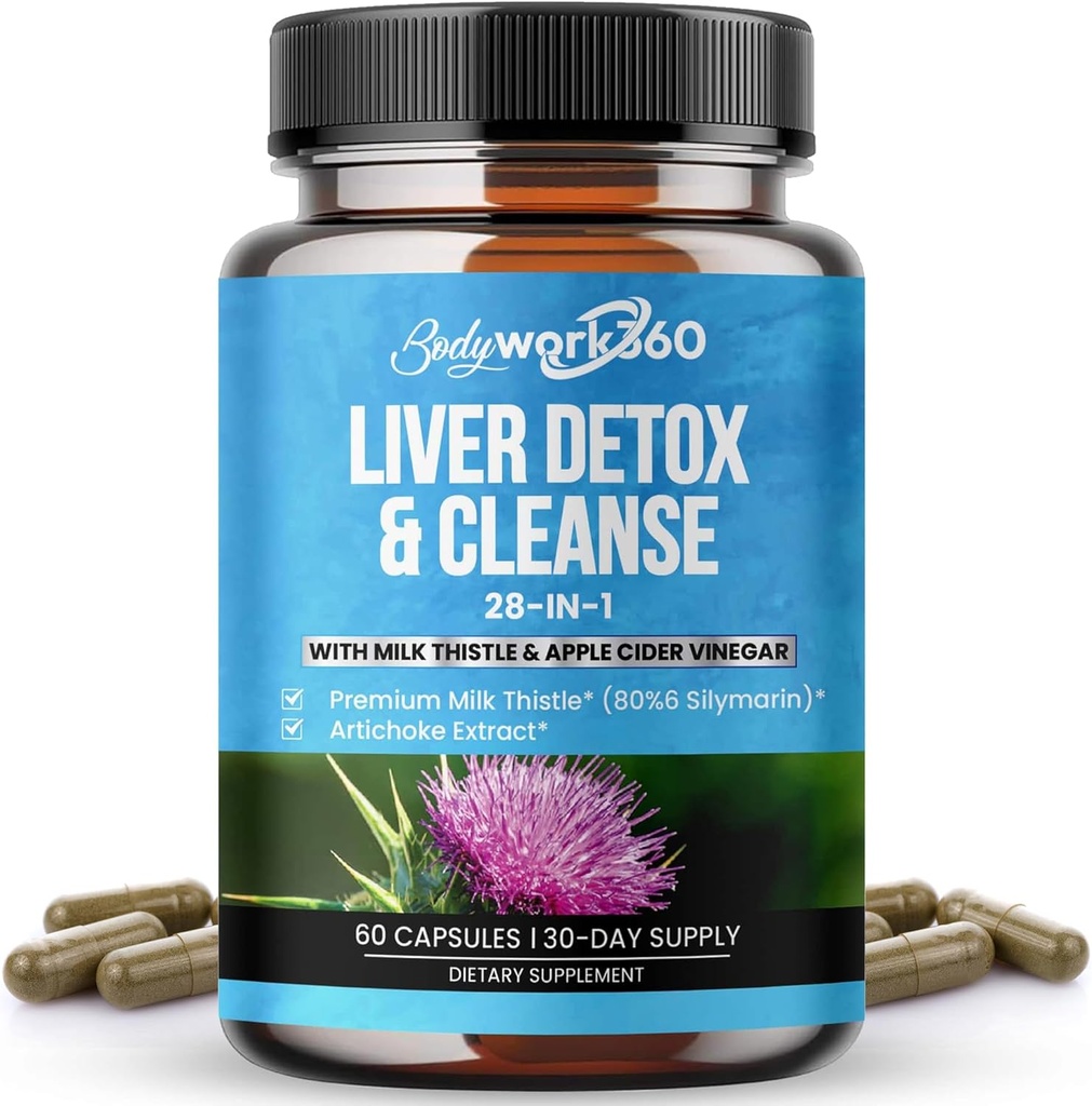 Liver Detox & Cleanse - 28-in-1 Liver 修复与支持 男与女配奶硝酸奶,苹果苹果苹果苹果醋,Dandelion 根提取 & Artichoke 提取 - 非 GMO, 60 Capsules