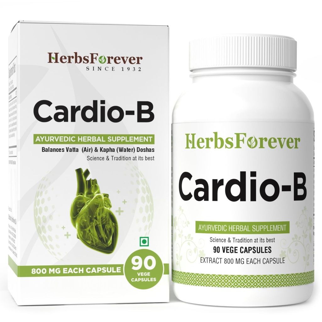 Herbsforever Cardio-B Ayurvedic Herbal Supplement 90 Vege Capsules 800 Mg Each
