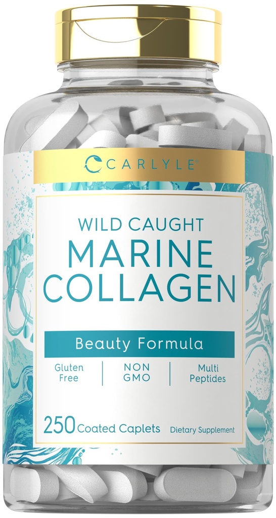 Carlyle Marine Collagen for Hair Skin and Nails 250 caplets 女性和男性的Peptides i型配有钙 → Non-GMO & Gluten Free