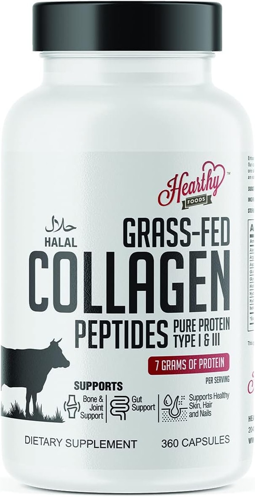 HeartHY FOODS Collagen Pills 补编(第一,三版),360 Collagen Capsules 健康发型,皮肤,钉子,关节 - 乳制品和Gluten Free Collagen 补编 - 7 Grams 蛋白质
