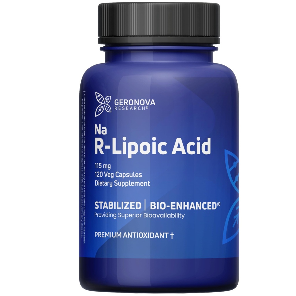 Geronova研究 生物强化R-液酸,115 mg Capsules - 4个月供应 - 稳定R Alpha Lipoic酸补充剂,强化吸收 - 120