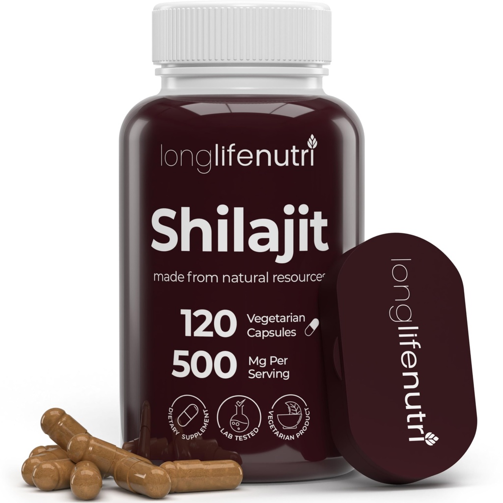 Shilajit Pure Himalayan 提取500mg,含15%的富尔维酸500mg - 120 植物胶囊,4个月供应,生命和精神清晰的有机补充,美国制造,Gluten Free, Non-GMO