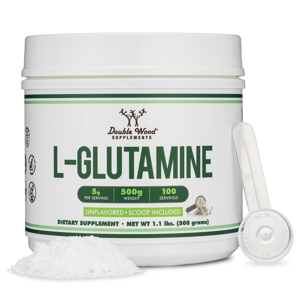 L Glutamine Powder 1.1lbs(100份每份5克) - 第三方测试的L-Glutamine Power) 不受欢迎的,Keto,Vegan友好(与Scoop) 由双木锻炼耐力和固态健康