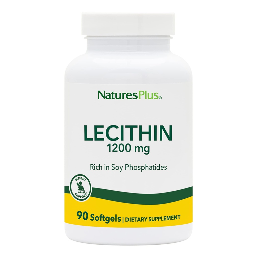 NaturesPlus Lecithin - 1200 mg, 90 软胶 - 富含酸磷酸盐 - Gluten Free - 90 服务