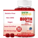 SHIFAA 成人和孩子的营养素 维冈生物素 Gummys 90 Gummys 5000 mcg 45 服务于非GMO Gluten, Gelatin,花生,蛋和乳品 免费的蛋和乳品 毛发生物素 Gummy Vitamins for hair, Skin and Nails Halal