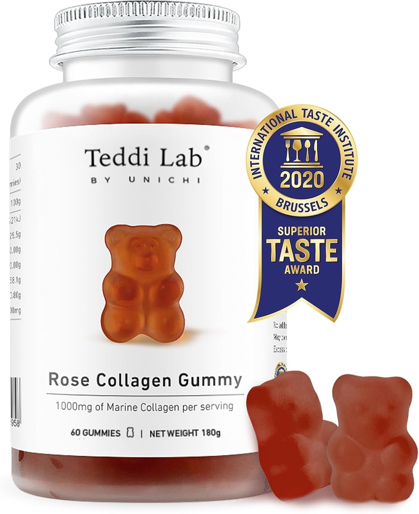 Unichi Rose Collagen Gummy,1000mg 高卷海洋Collagen Gummy 配有Collagen Peptides,Rose Petals, Acerola Cherry, Rosehip, 60 Counter 的女性补充品