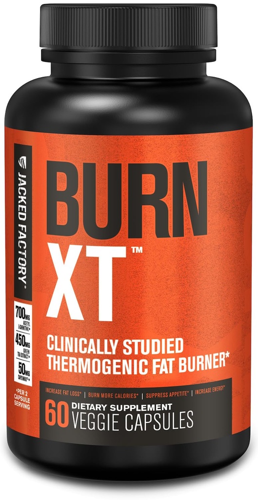 Jacked Factory Burn-XT 临床研究 脂肪燃烧器和重量损失补充剂 - Appetite 抑制剂和能量促进剂 - 与乙酰L-Carnitine,绿茶提取剂和更多 - 60 天然饮食药丸