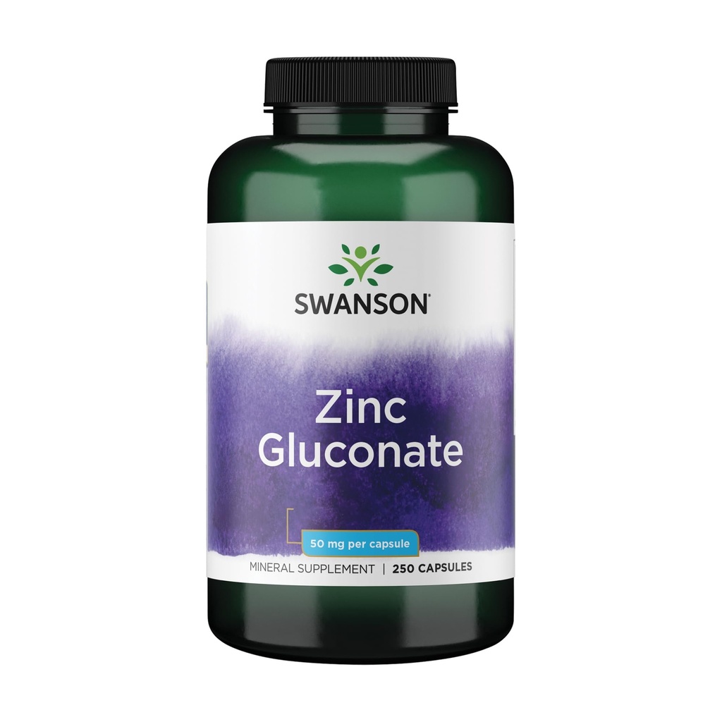Swanson Zinc Gluconate - 促进前列腺健康、愿景健康、和免疫支持的矿物补充物 - 最佳吸收的Gluconate形式 - (250卡普尔,每个50毫克)