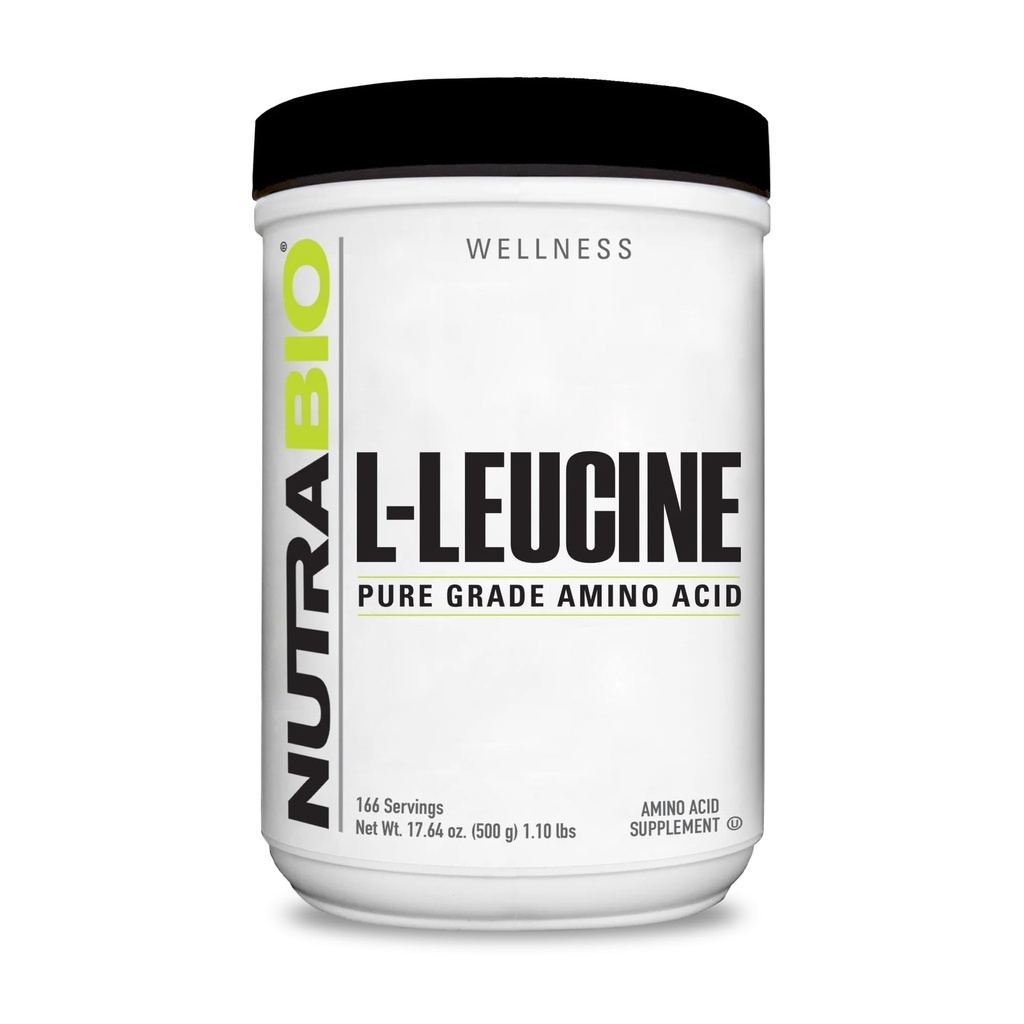 NutraBio 100%纯L-Leucine - 肌肉恢复与支持 - 天然发酵自由形态氨基酸 - Vegan, Non-GMO, Gluten Free - (500格拉姆)
