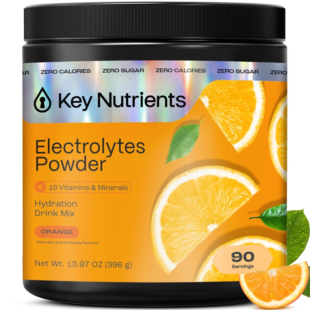 关键NUTRIENTS 多维基电解石 无糖 - 丹吉·奥兰治 电解石 - 耐力和能量补充 - 水力粉 - 无卡路里 - 90种服务 - 在美国制造