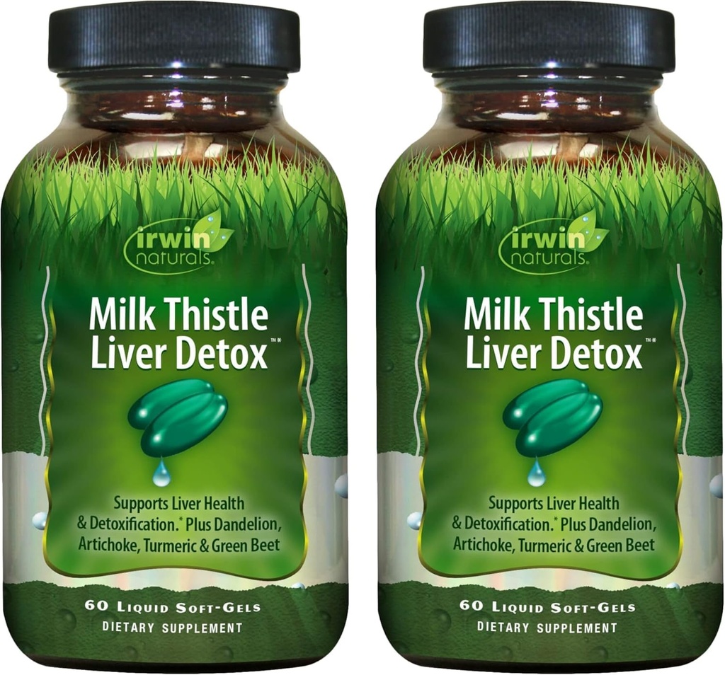 Irwin Naturals Milk Thetle Liver Detox - 60 Liquid Soft-Gels, Pack of 2 - 支持肝脏健康与丹德利翁,Artichoke,Turmeric & Green Beet Root - 60 总服务