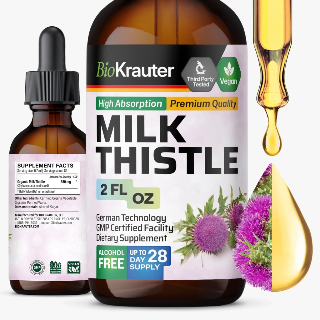 BIO KRAUTER 牛奶硝酸盐液滴 - 牛奶硝酸盐Silymarin Liver 支持补充剂 - Liver Cleanse Detox - 2 Fl. Oz.