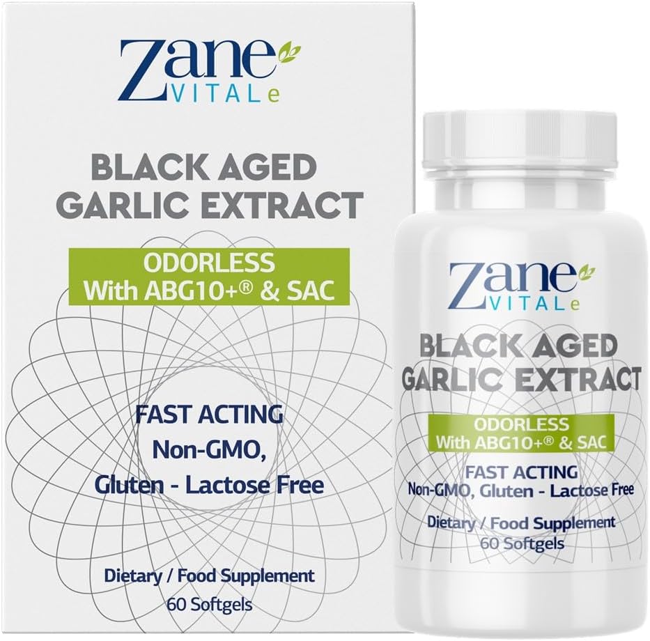 Zane - Agred Black Garlic Capsules - Immune System,血压和胆固醇健康支持 - Less Odor - 比Allicin更有效 - 60 Capsules Non-GMO,Gluten - 乳糖 - Paraben Free.