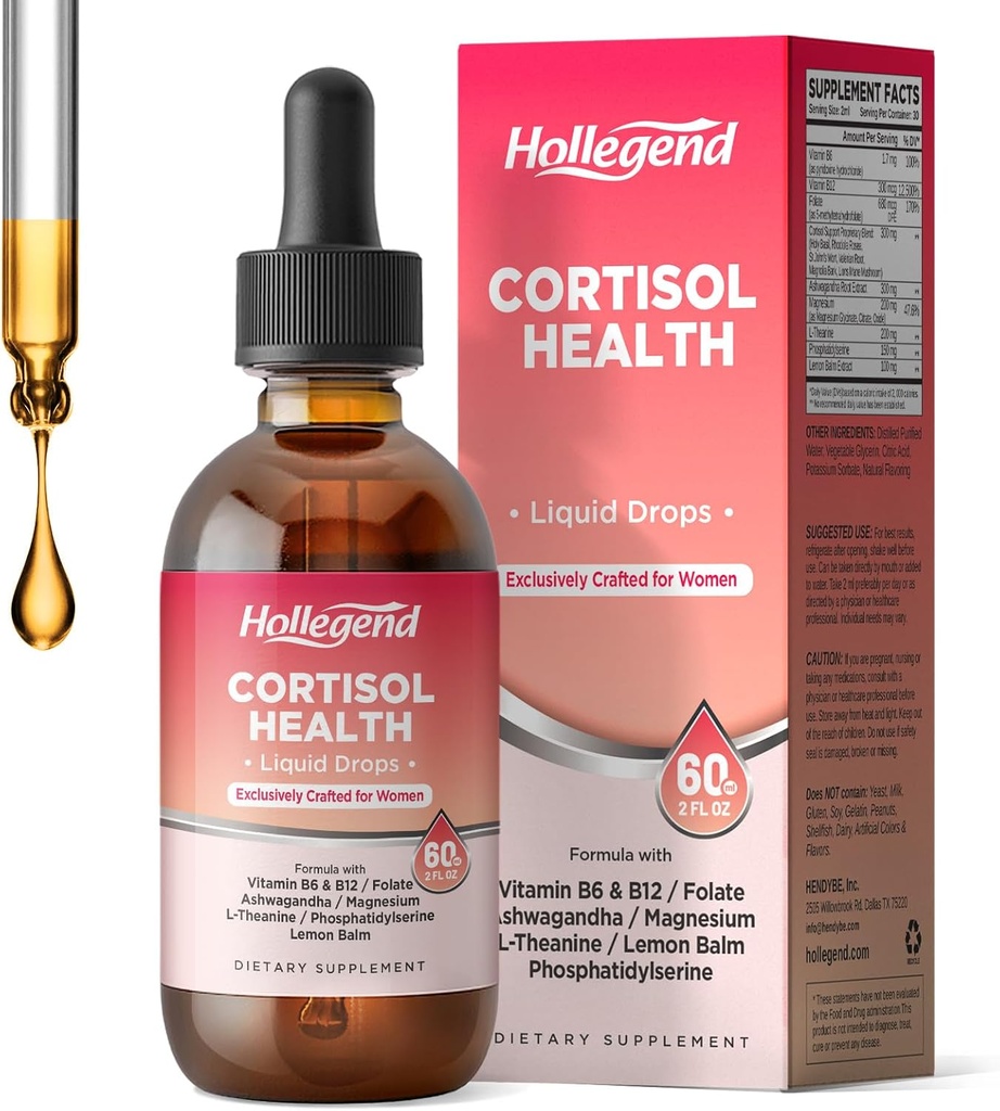 科尔蒂索尔妇女补充剂,科尔蒂索尔井液滴,16 in 1 Cortisol Detox Reductioner w. Ashwagandha, Magnesium, L-Theanine, Folate for Relaxation & Hormone 平衡,草莓