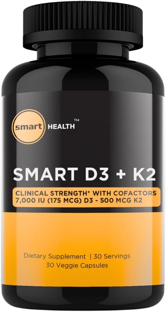 维生素D3 + K2 - 骨质健康与免疫支持 - 7000 IU(175 MCG)D3 + 500 MCG K2 - 聚合物 B6, 镁和锌 - Gluten Free, Vegan, Non-GMO - 饮食补充 - 30 Veggie Capsules