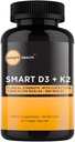 维生素D3 + K2 - 骨质健康与免疫支持 - 7000 IU(175 MCG)D3 + 500 MCG K2 - 聚合物 B6, 镁和锌 - Gluten Free, Vegan, Non-GMO - 饮食补充 - 30 Veggie Capsules
