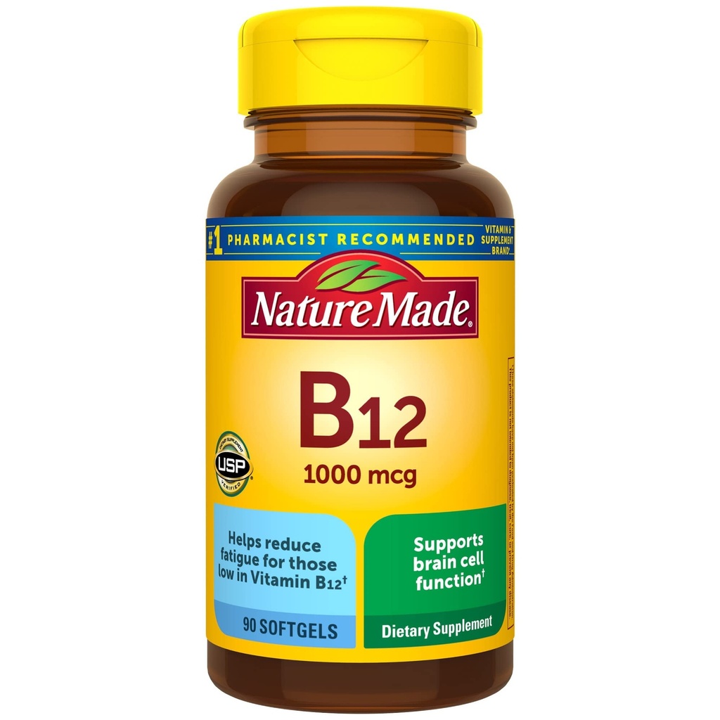Nature Made Vitamin B12 1000 mcg,能源代谢支持的饮食补充-90 Softgels.,.