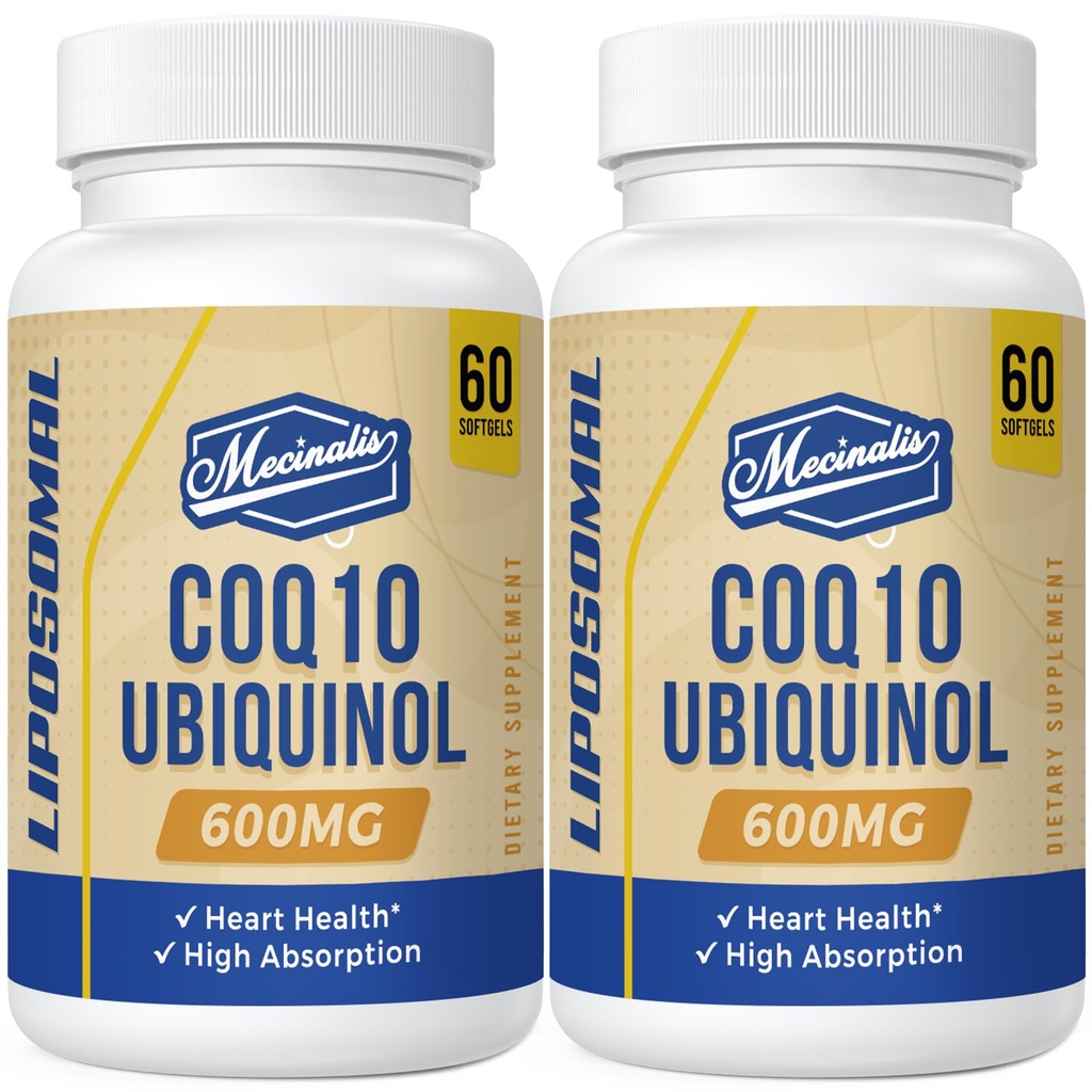 Liposomal CoQ10 Ubiquinol 600mg Softgels 高级吸收 Ubiquinol CoQ10 补充 → 强效活性抗氧化剂形式 Coenzyme Q10 → 心脏功能和能量生产 → 120 软胶