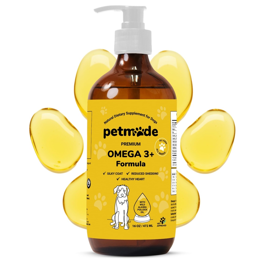 Omega 3 Fish Oil for Dogs Skin and Coat - 野生阿拉斯加 Pollock Oil for Itchy Skin - Omega 3 Fatty Acids for Dogs - 液态EPA & DHA 补充剂 - 配有锌,维生素C,B2,B7 & E - 16 Fl Oz
