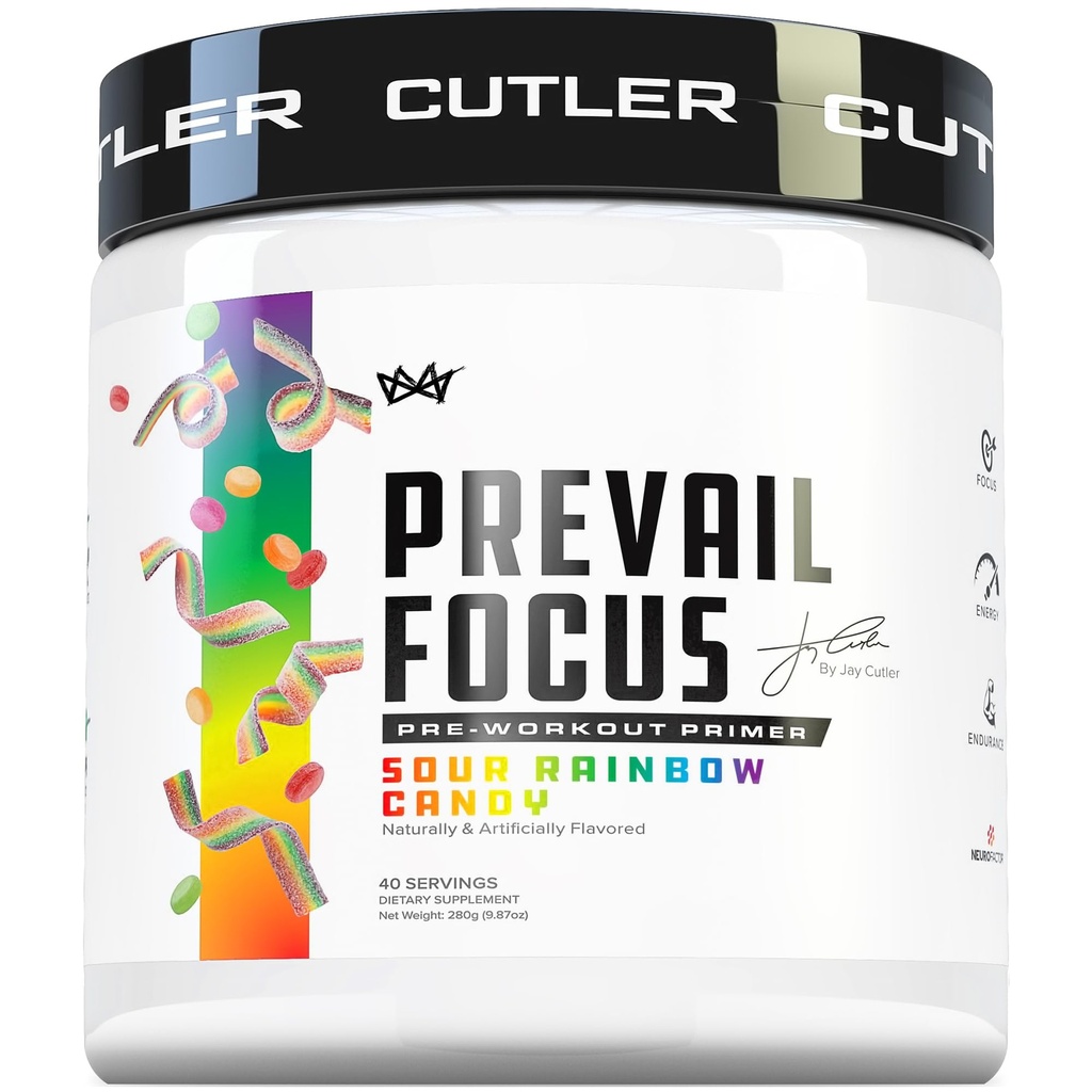 Prevail Prewoout Wowder with Nootropics: 男女工作前饮用, 剪除边缘能量和焦点补充 L Citrulline, Alpha GPC, L Tyrosine QQ酸彩虹糖果, 40 Scoops