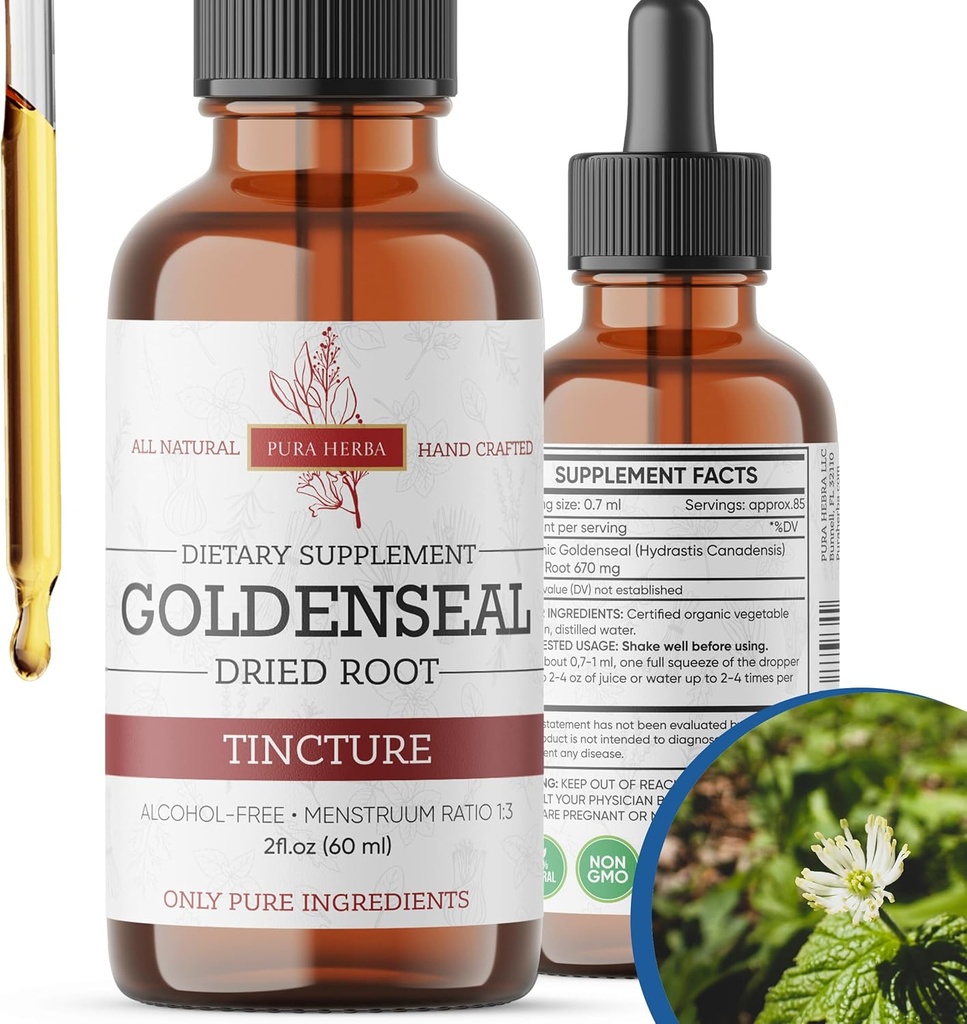 Goldenseal Tincture → Premium 酒精无酒精草药提取自Goldenseal Root → Liquid Botanical 补编 → 传统草药配方 美国制造 - 2 oz(60 ml)