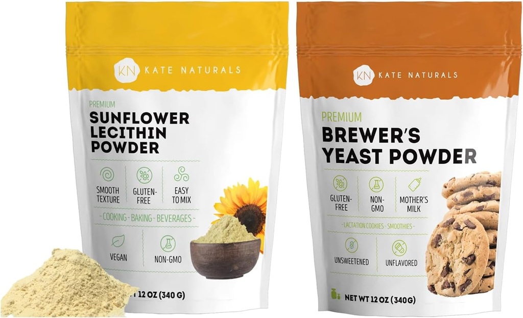 Kate Naturals Sunflower Lecithin Powder (4oz) & Brewer's Yeast (12oz) Bundle (原始内容存档于2018-09) (英语).