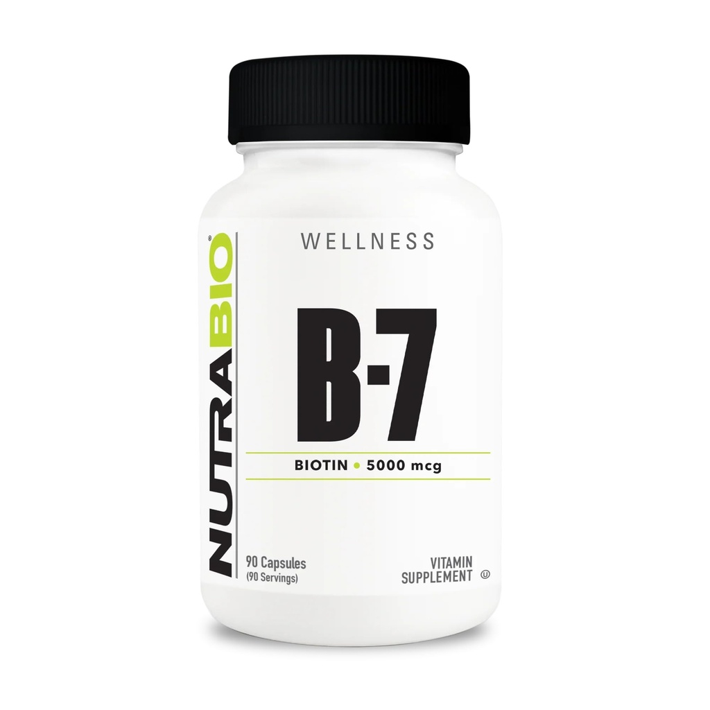NutraBio Biotin(维生素B-7)补充剂,5000mcg -- -- 可能帮助促进健康头发、皮肤和钉子,90个蔬菜罐头