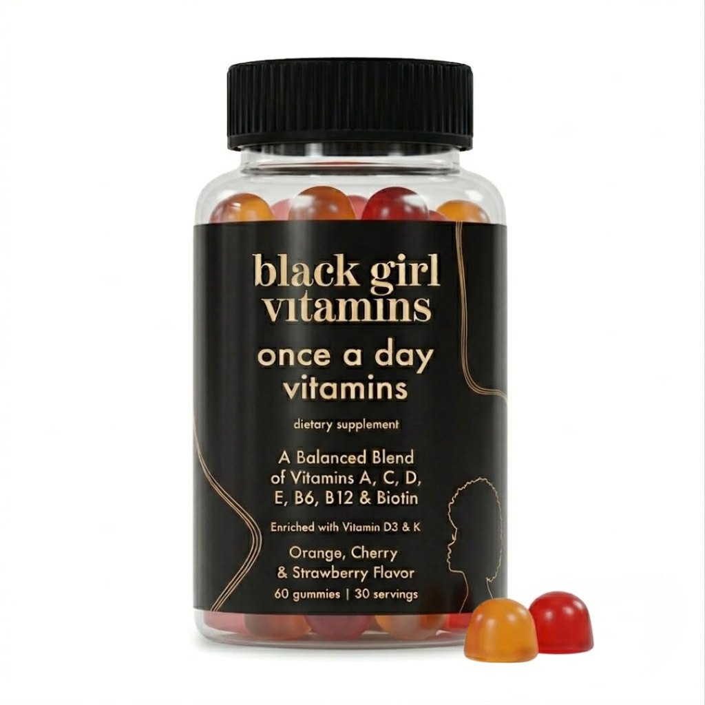 黑女孩维生素一天一次——女性多维他明Gummy——维生素A,B,C,E和锌. Multivitamin for Women, Immune Support. Vegan,Gluten-Free. 美国制造(30天供应,草莓)