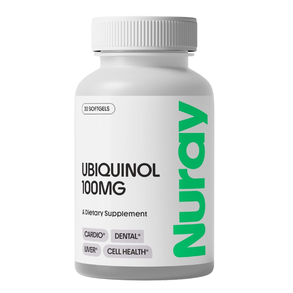 Nuray Ubiquinol 100mg 软胶,心血管和牙科健康CQ10活性形式,Gluten-Free Imune支持,增强肝脏健康,30个计数